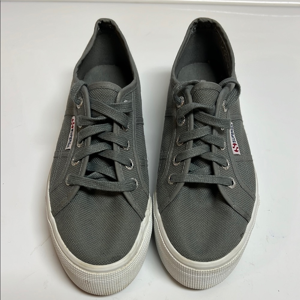 Superga Stone Grey‎ Canvas Platform Sneakers